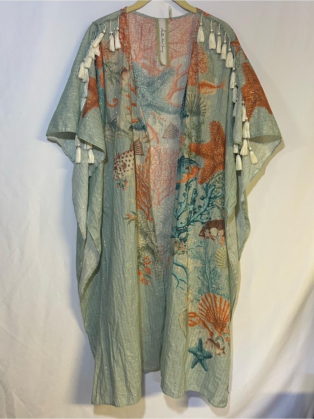 Aratta Silent Journey Ocean View Kimono Coverup One Size Boho Tassel Flowy